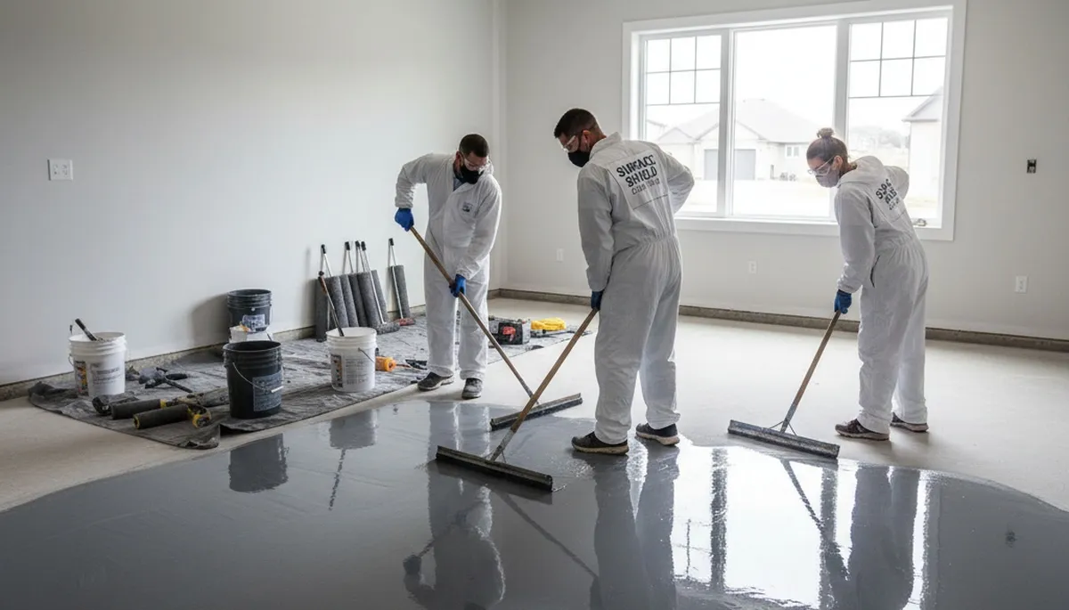 Epoxy garage floor coating in Harrisburg PA with durable, glossy finish by local painting contractors