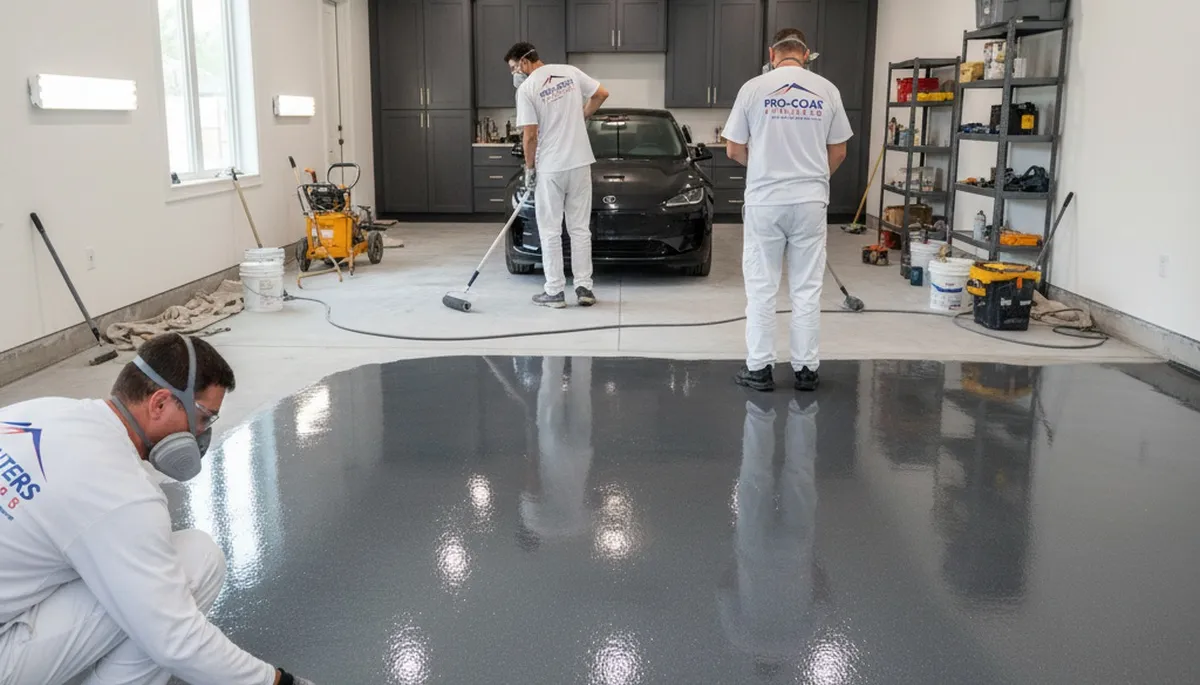 Durable epoxy garage floor coating in Harrisburg, PA by professional house painters