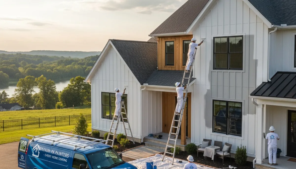 Professional house painters working on exterior home in Harrisburg PA