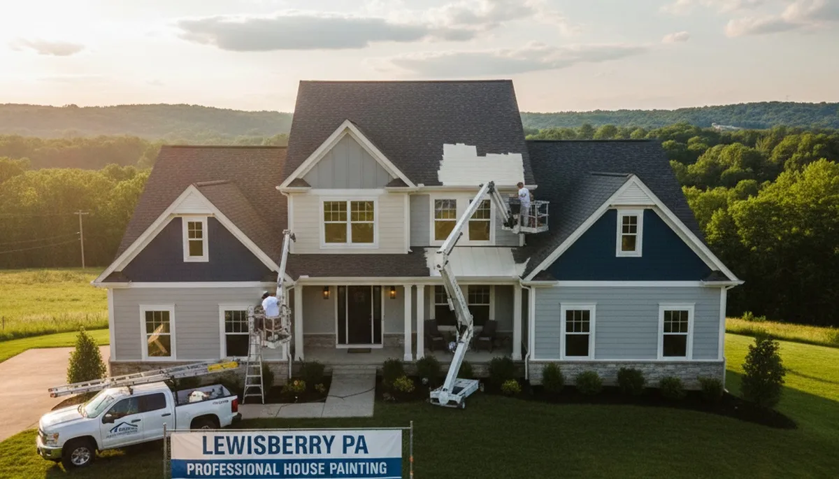 Professional house painters working on exterior home in Harrisburg PA
