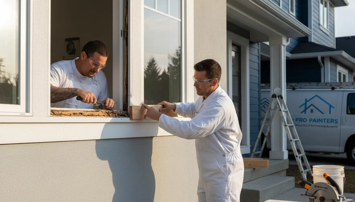 Professional wood rot repair on home siding by house painters in Harrisburg, PA